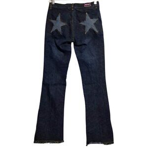 Y2K Bubblegum Flared Jeans Womens Size 5 / 6 Blue Denim Star Patch Frayed Hem